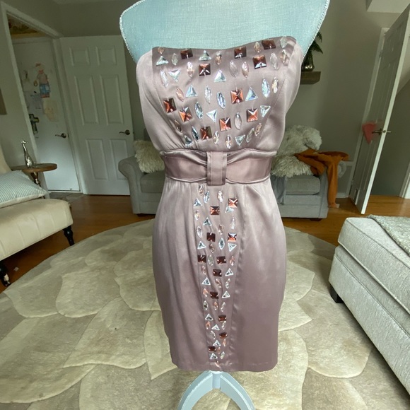 Satin Mauve/taupe colour cocktail dress size small - Picture 2 of 9
